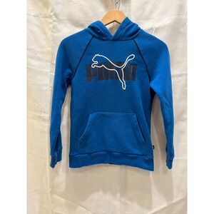 Puma Boys Blue Fleece Pullover Hoodie Logo Graphic Sweatshirt Size L 1518579